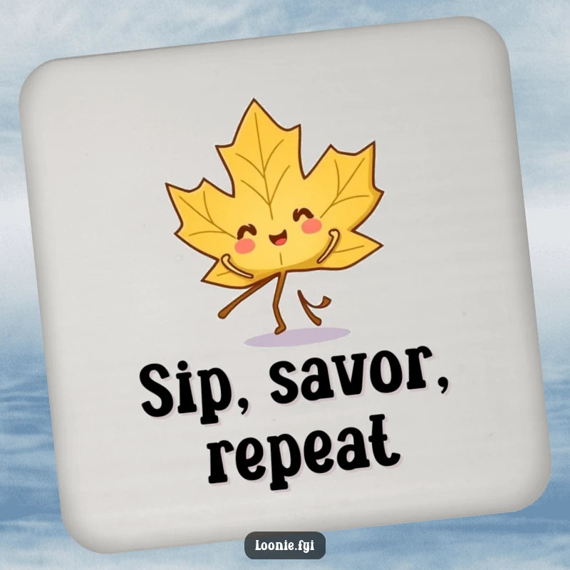Funny coasters featuring a playful maple leaf character in a charming, energetic dance pose.