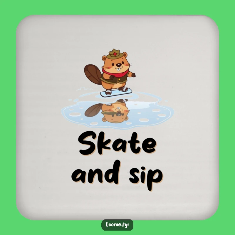 Funny Mountie Beaver Coaster: Protect Surfaces with Syrup-Skating Art - Quirky Funny Gift!