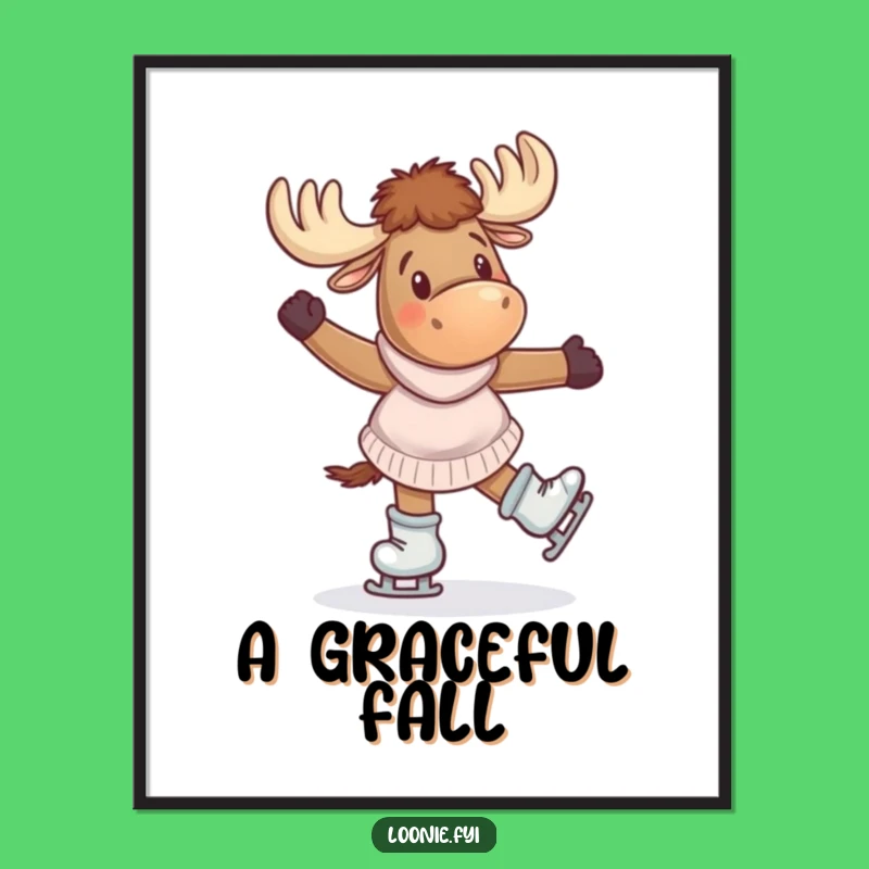 Playful Funny Moose Skating Art Poster: Whimsical Decor
