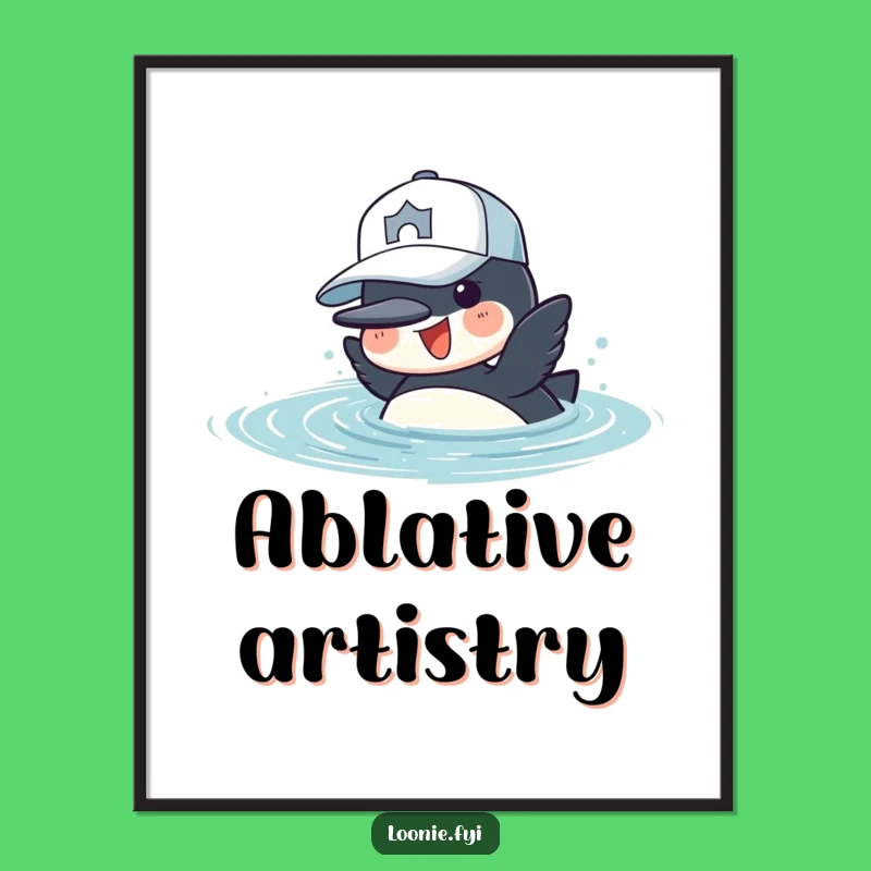 Funny Loon Dive Art Poster - Cheerful Diver, Baseball Cap, Water Bird Gift