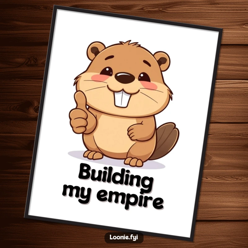 Funny poster art of a smiling beaver giving a thumbs up, radiating encouragement and industrious charm.