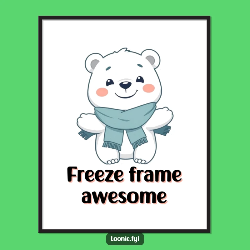 Charming Funny Polar Bear Grinning Art Poster: Winter Decor
