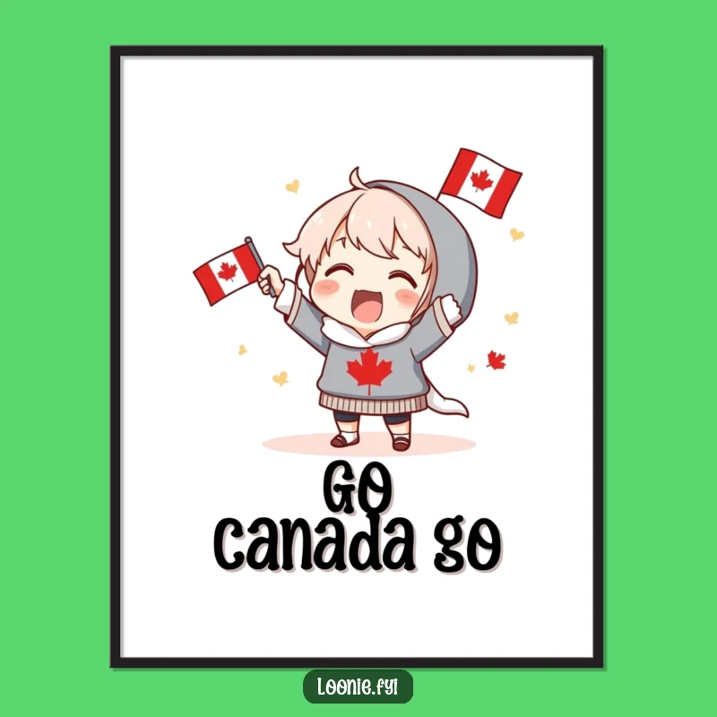 Funny Canadian Cheer Poster: Excited Character's Patriotic Art - Whimsical Wall Decor
