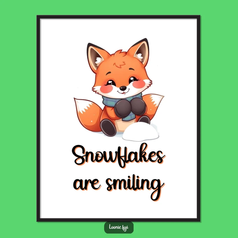 Funny Fox Mittens Poster: Playful Snow Art, Hilarious Wall Decor