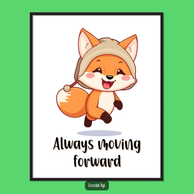 Funny Fox Trapper Hat Running Poster - Whimsical Wall Art for Laughs