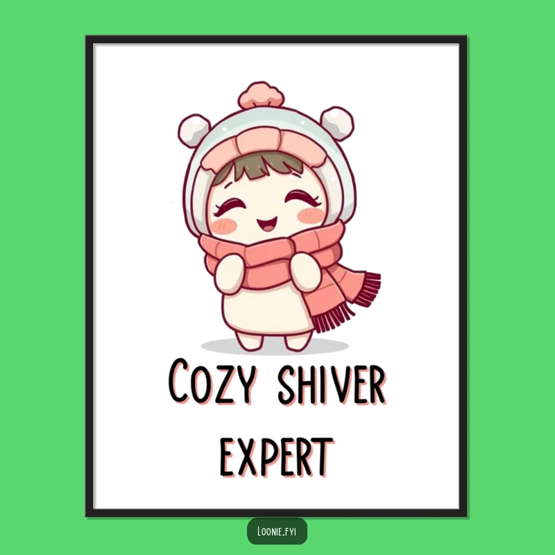 Funny Giggling Winter Scarf Character Art Print - Hilarious Decor