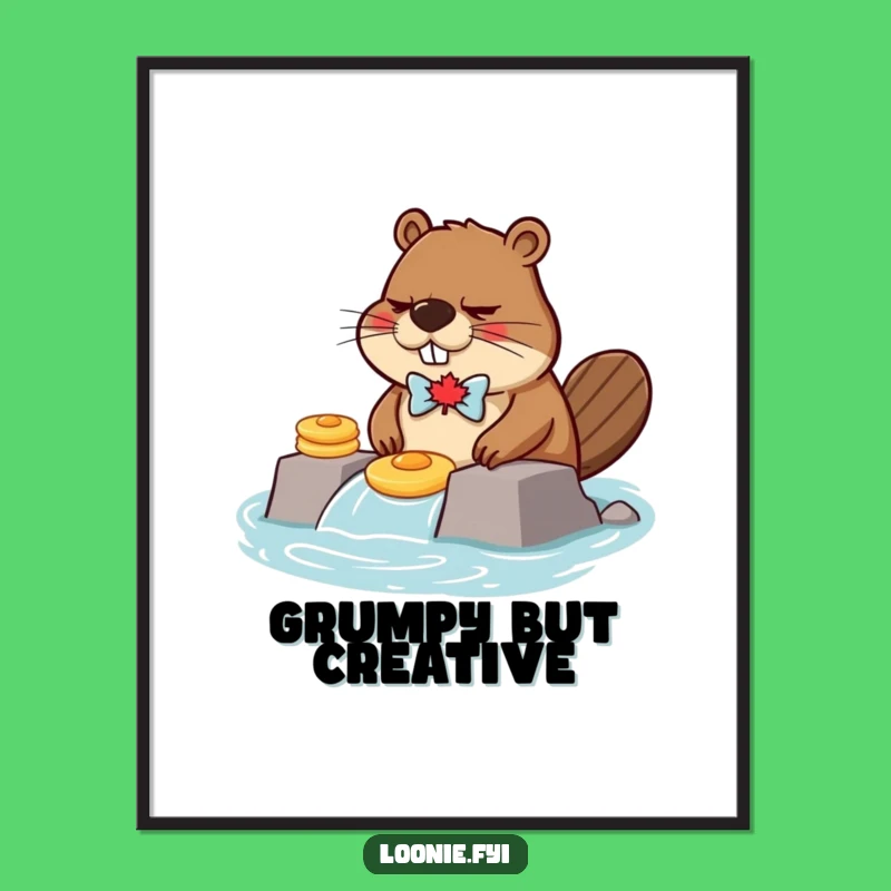 Funny Grumpy Beaver Pancake Dam Poster - Canadian Humor for Your Walls!