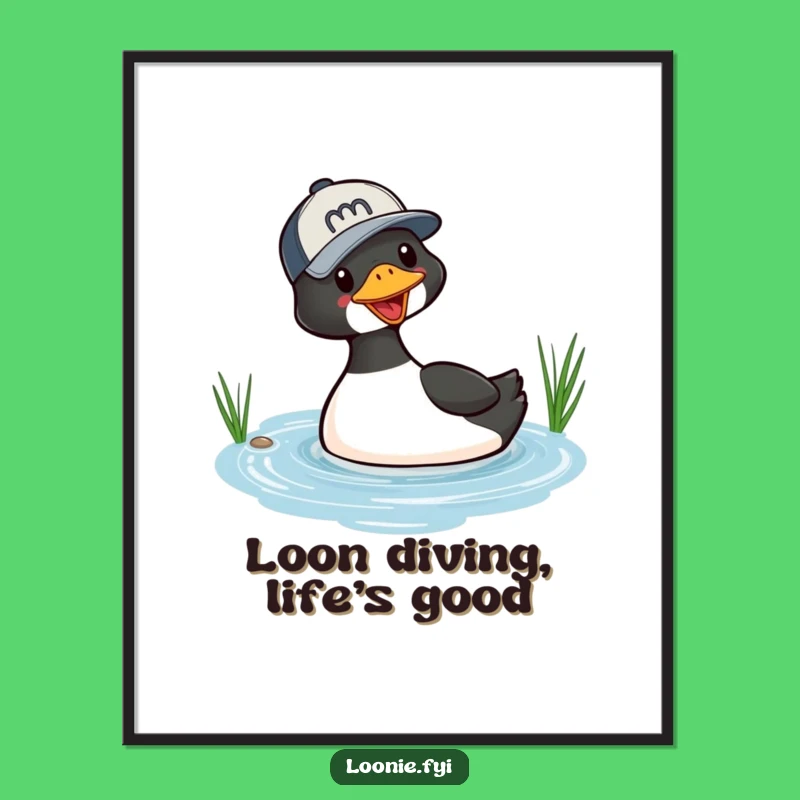 Funny Loon Diving Baseball Cap Art Print - Whimsical Wildlife Decor