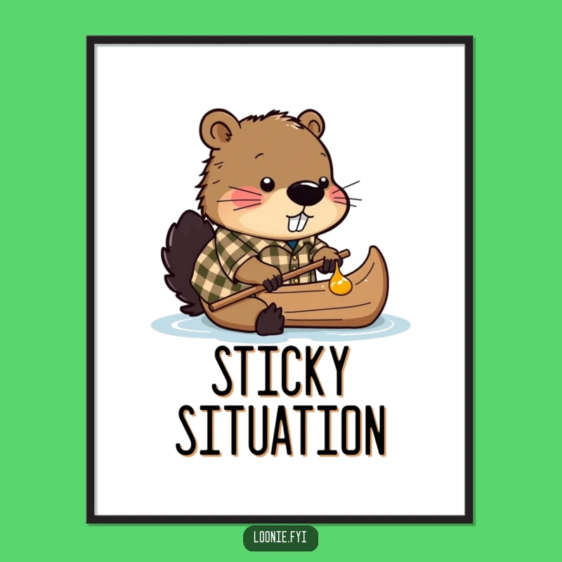 Funny Beaver Syrup Canoe Poster: Whimsical Woodland Art for Your Decor