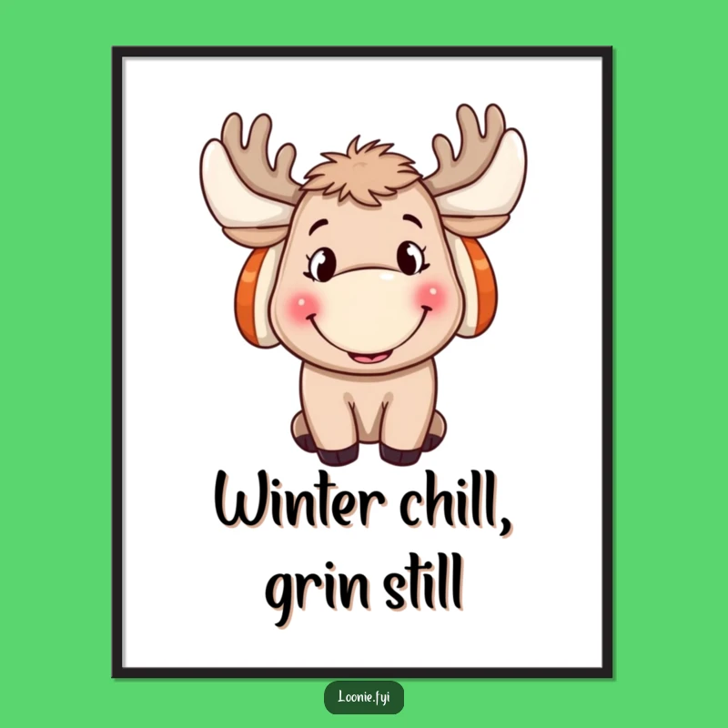 Funny Moose Poster: Cheerful Grin & Ear Muffs - Hilarious Wall Art Gift