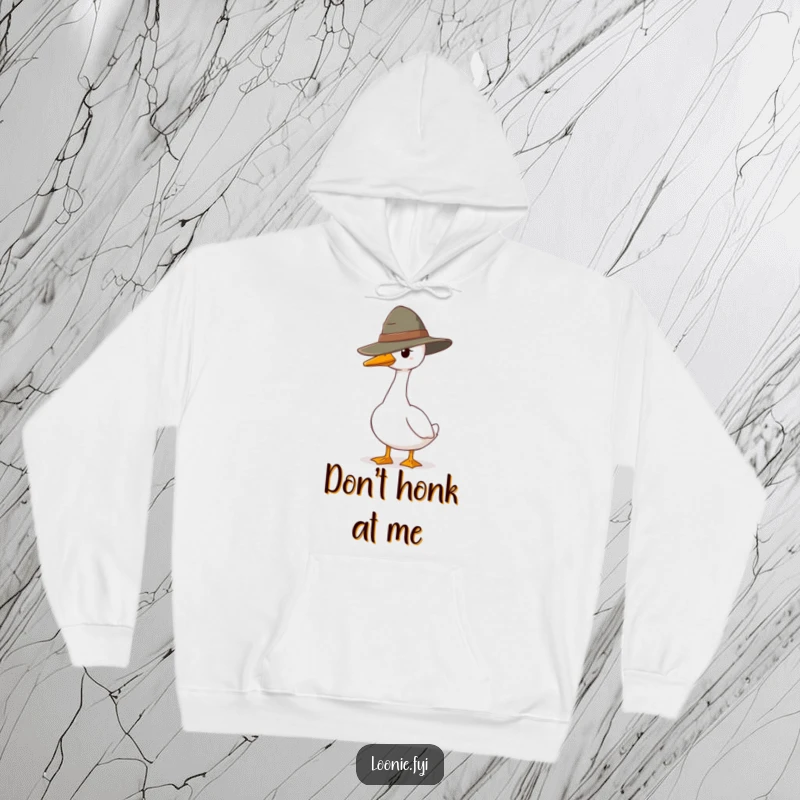 Funny hoodie featuring a goose in a ranger hat standing guard, offering warmth and a humorous, vigilant presence, ideal for cozy, watchful wear.
