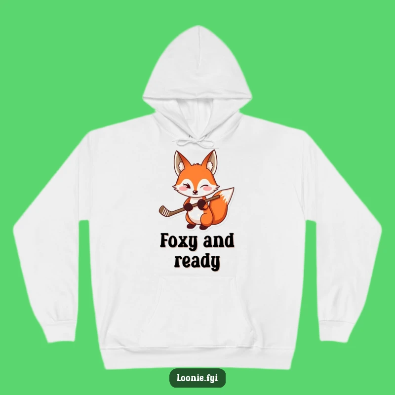 Funny Red Fox Hoodie: Playful Wink & Hockey Stick - Ultimate Funny Gift