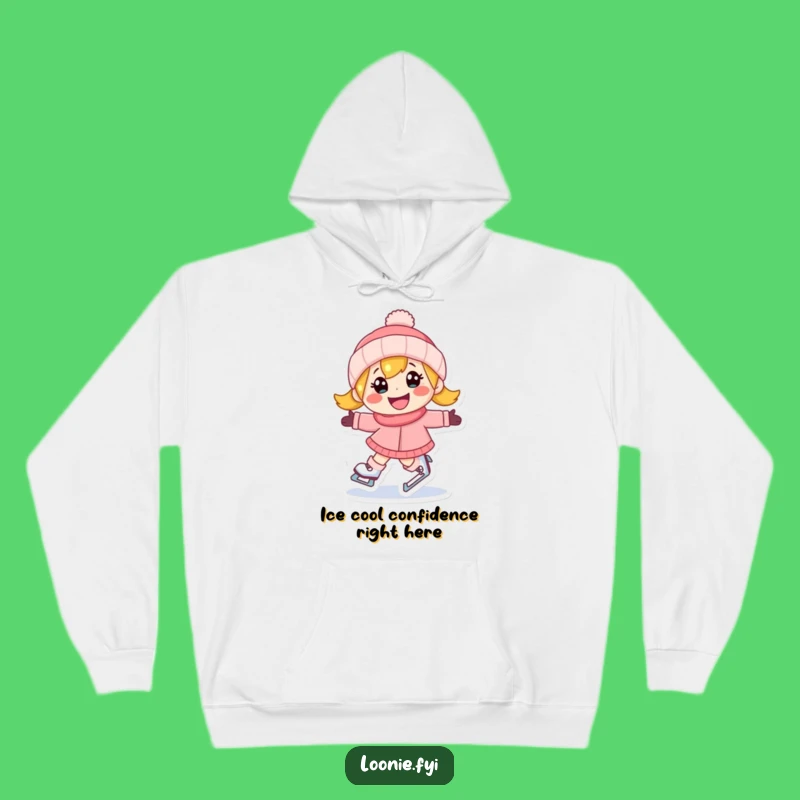Cozy Funny Ice Skating Hoodie: Happy Character's Grin for Warm Winter Fun
