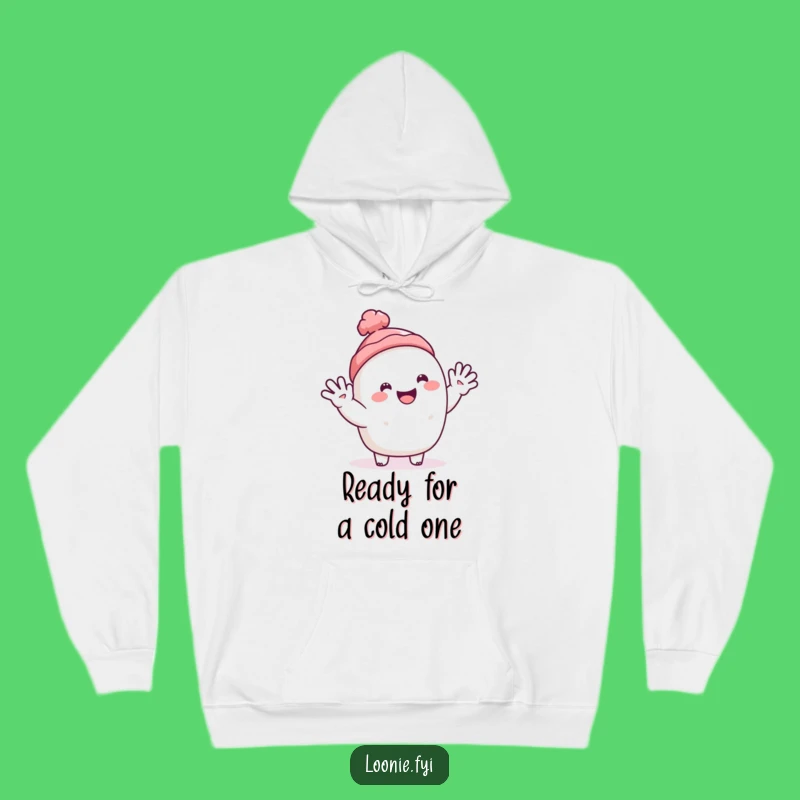 Cozy Funny Toque Hoodie: Happy Character's Cheerful Waving Comfort