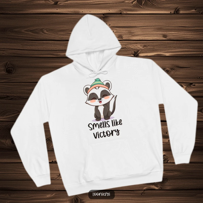 Funny Hoodie: A delightful skunk, sporting a toque, winks playfully, exuding charm and a hint of delightful trouble.