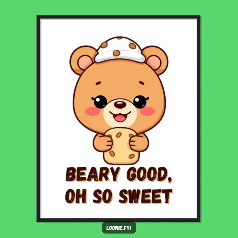 Free Printable Wall Art: Bear with Cookie Toque, Funny Downloadable Decor for Cozy Kitchens