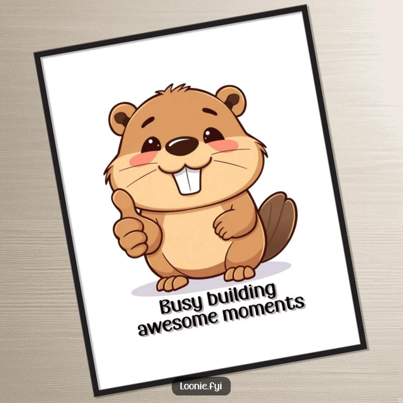 Funny Free Printable Wall Art: A happy beaver grins widely while giving a clear and friendly thumbs up signal.