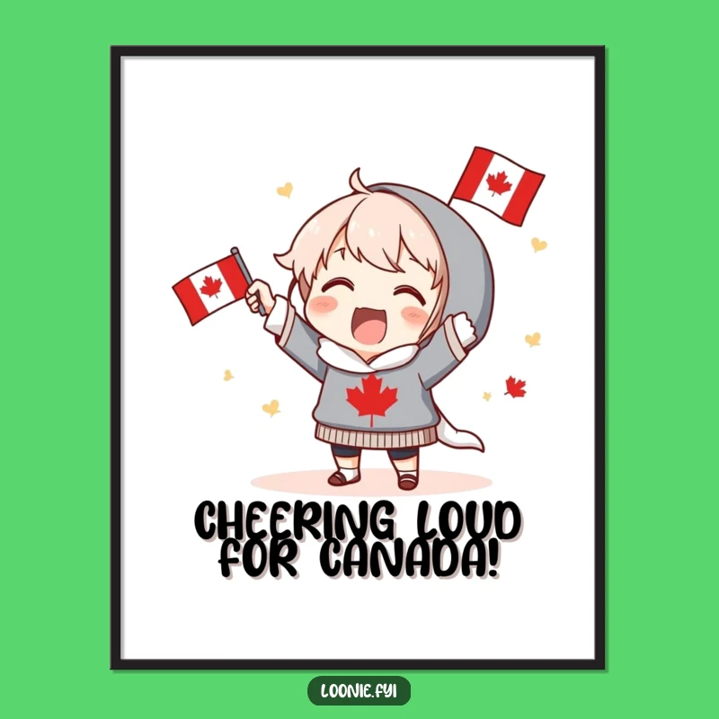 Free Printable Wall Art: Cheering Canadian Flag Character, Humorous Downloadable Art for Patriotic Decor