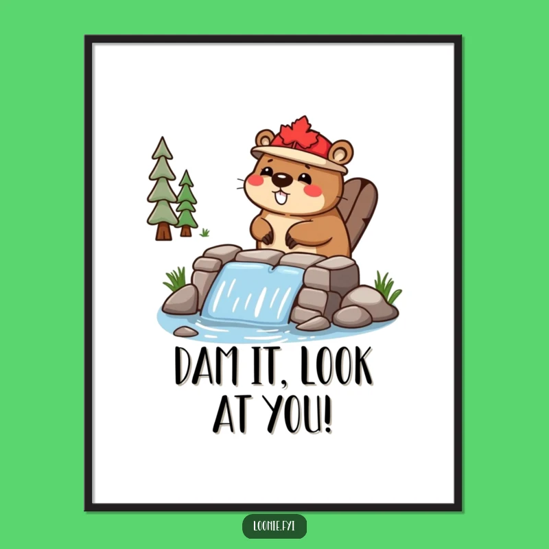 Free Printable Wall Art: Beaver Maple Leaf Hat Dam Builder Downloadable Decor