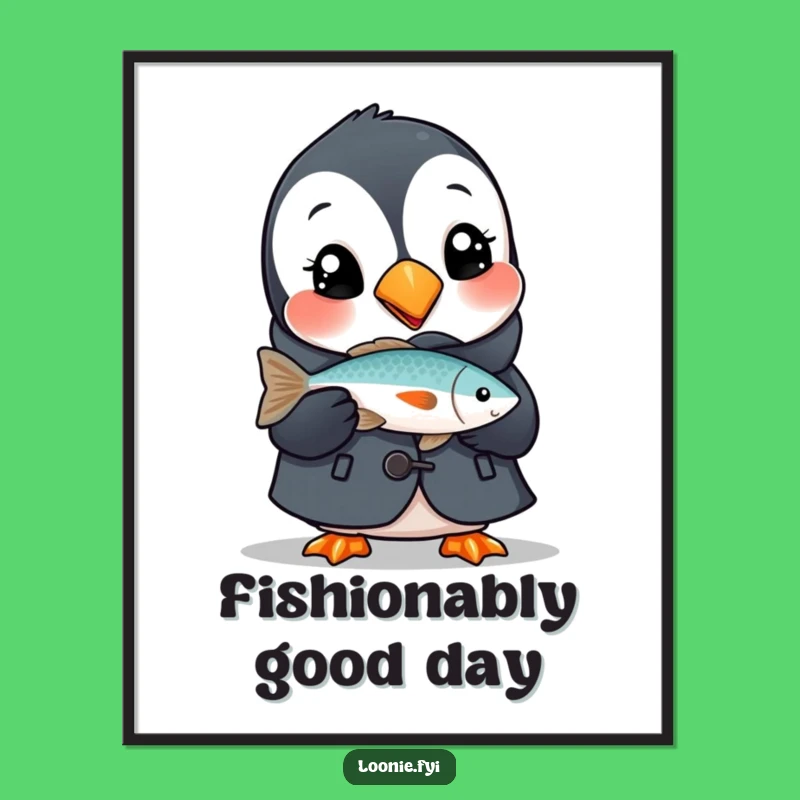 Free Printable Wall Art: Delighted Puffin with Fish, Funny Downloadable Art