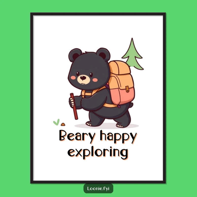 Free Printable Wall Art: Content Bear Exploring, Downloadable Nature Art