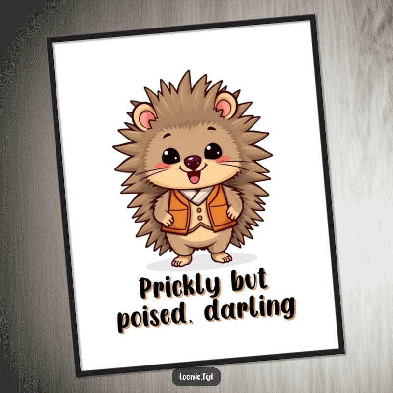 Funny Free Printable Wall Art: A delighted porcupine showing off its stylish vest, adding a touch of dapper humor to any room.