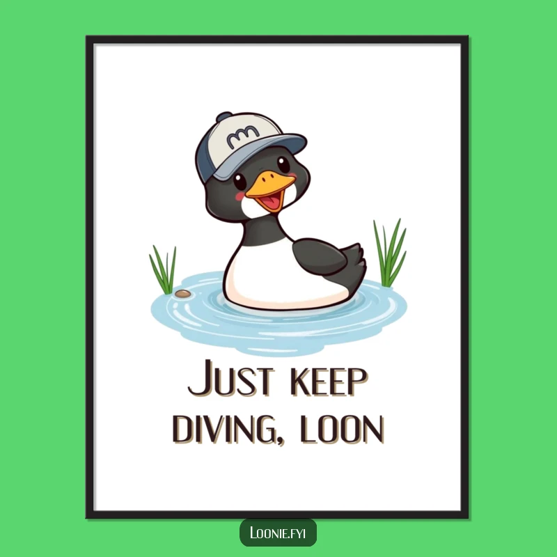 Free Printable Wall Art: Diving Loon Baseball Cap Funny Nature Downloadable Art