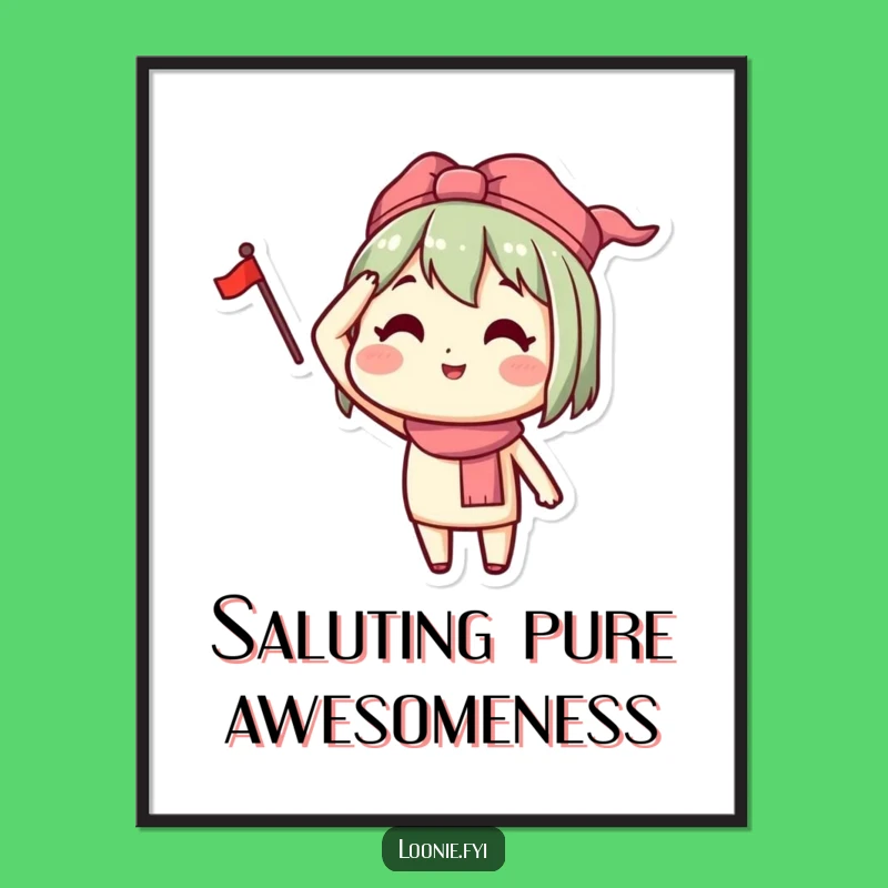 Free Printable Wall Art: Happy Saluting Character, Small Flag Spirit, Downloadable Art