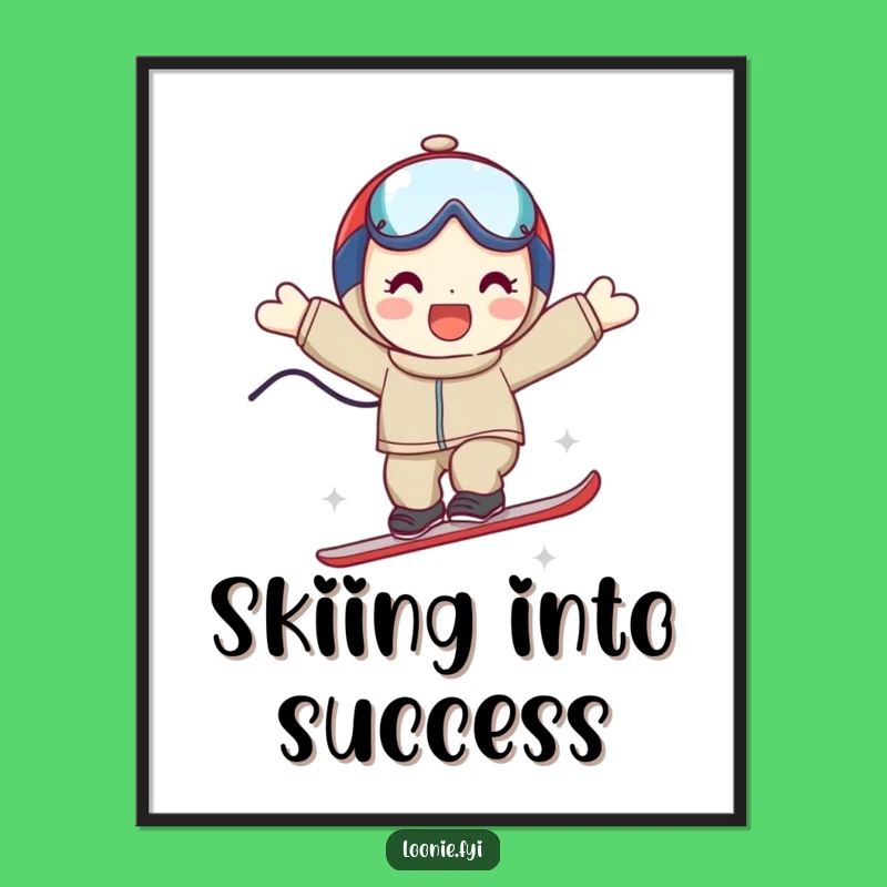 Free Printable Wall Art: Triumphant Ski Jump Character, Smiling Action, Downloadable Art