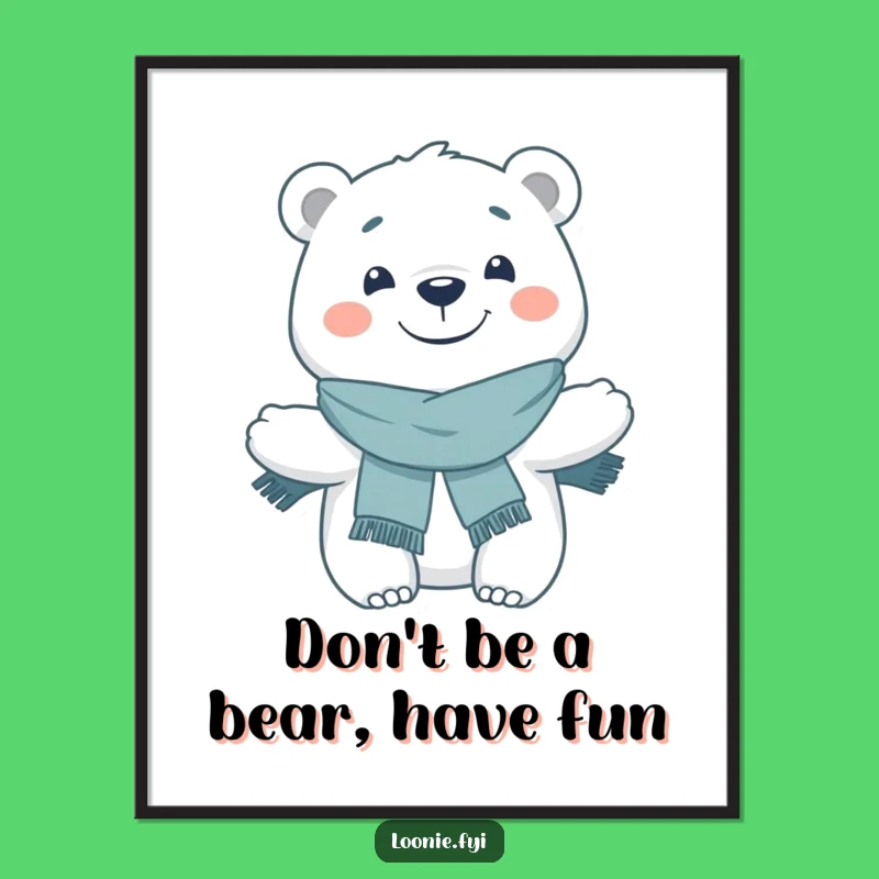 Funny Free Printable Wall Art: Grinning Polar Bear, Scarf, Cozy Downloadable Decor