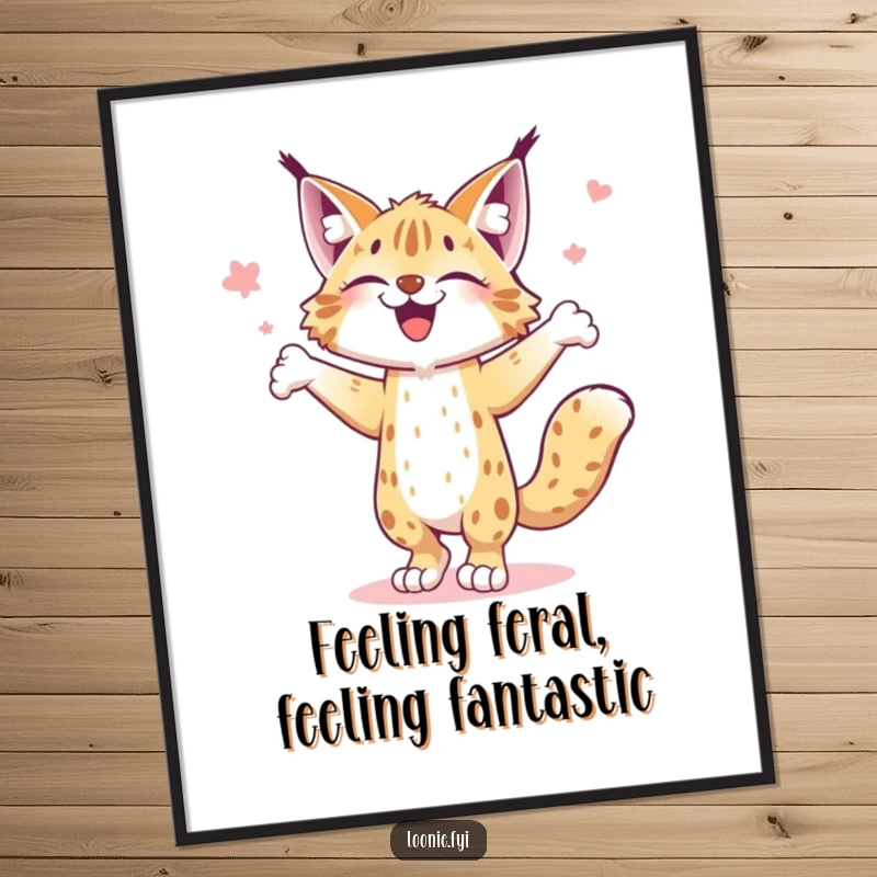 Funny Free Printable Wall Art: A joyful lynx is captured mid-dance performing a happy jig, adding a playful touch to the wall.