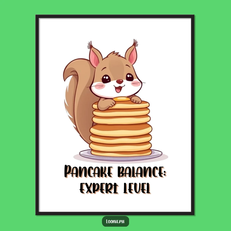 Funny Free Printable Wall Art: Squirrel Pancake Balance, Whimsical Downloadable Decor