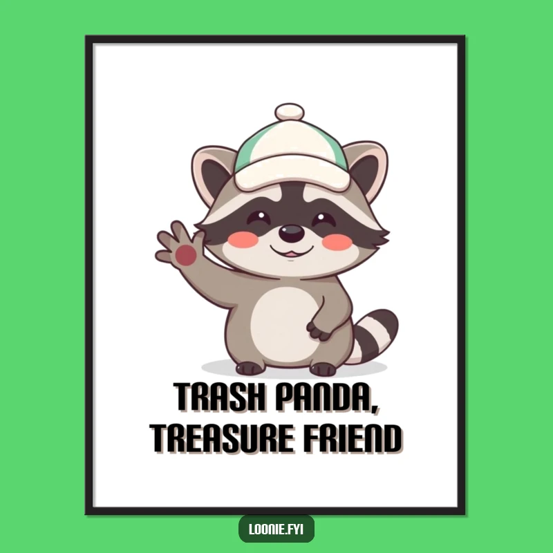 Free Printable Wall Art: Giggling Raccoon Waving Hello, Funny Downloadable Art