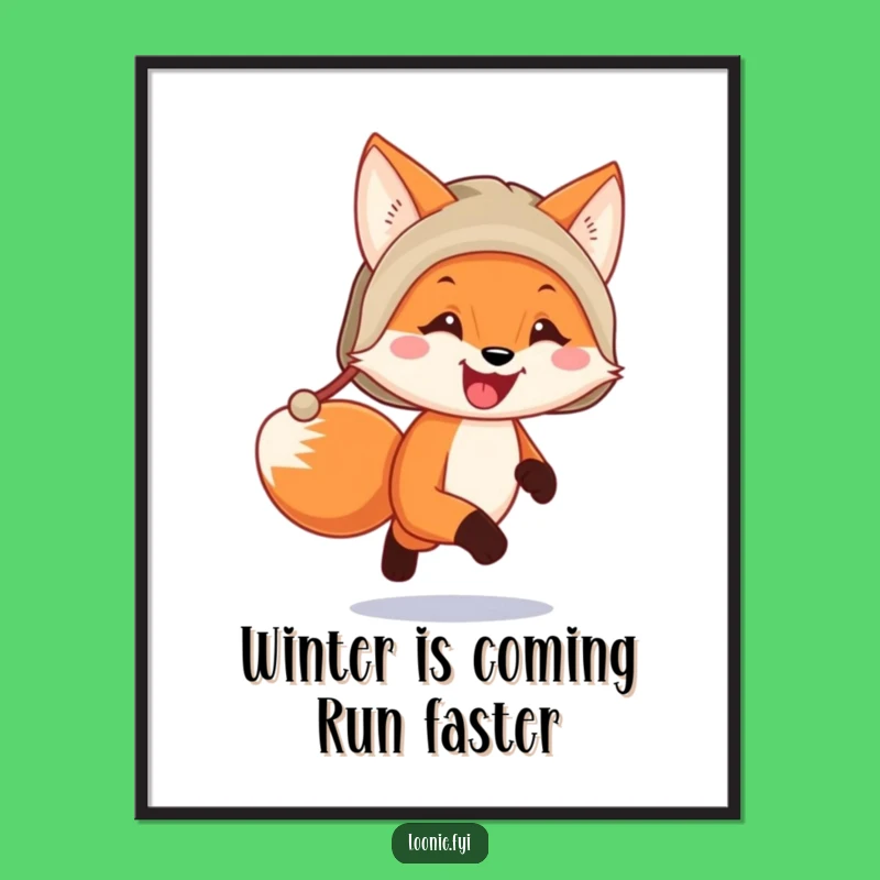 Free Printable Wall Art: Funny Fox in Trapper Hat Running, Hilarious Downloadable Art for Your Home