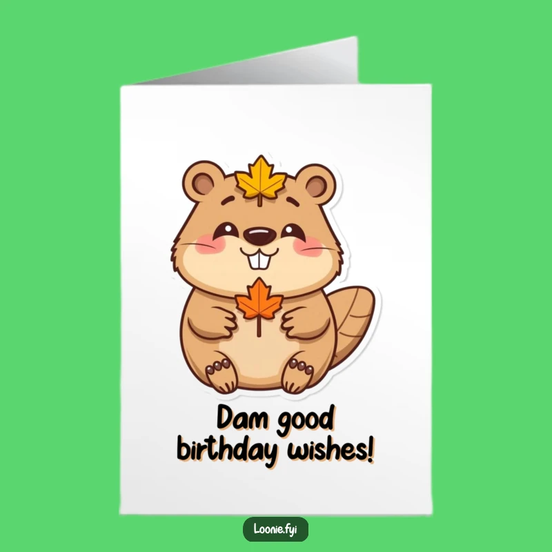 Free Printable Birthday Card: Happy Beaver Maple Leaf Design - Funny Downloadable Gift