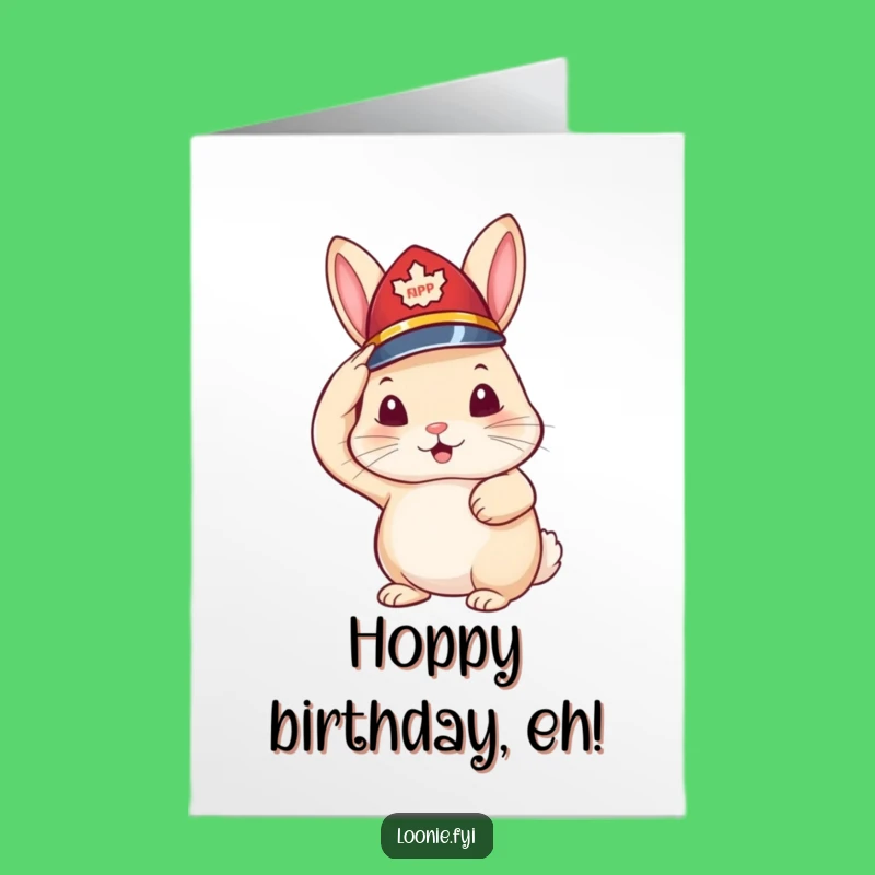 Free Printable Birthday Card: Cute Rabbit RCMP Salute, Downloadable Gift for All Ages
