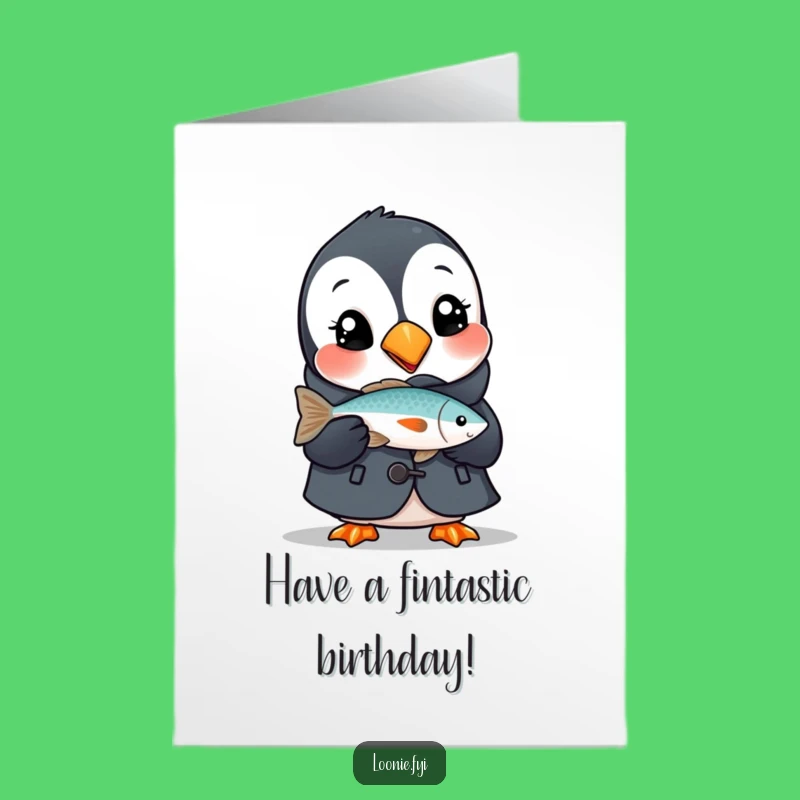 Free Printable Birthday Card: Delighted Puffin with Fish, Funny Downloadable Gift