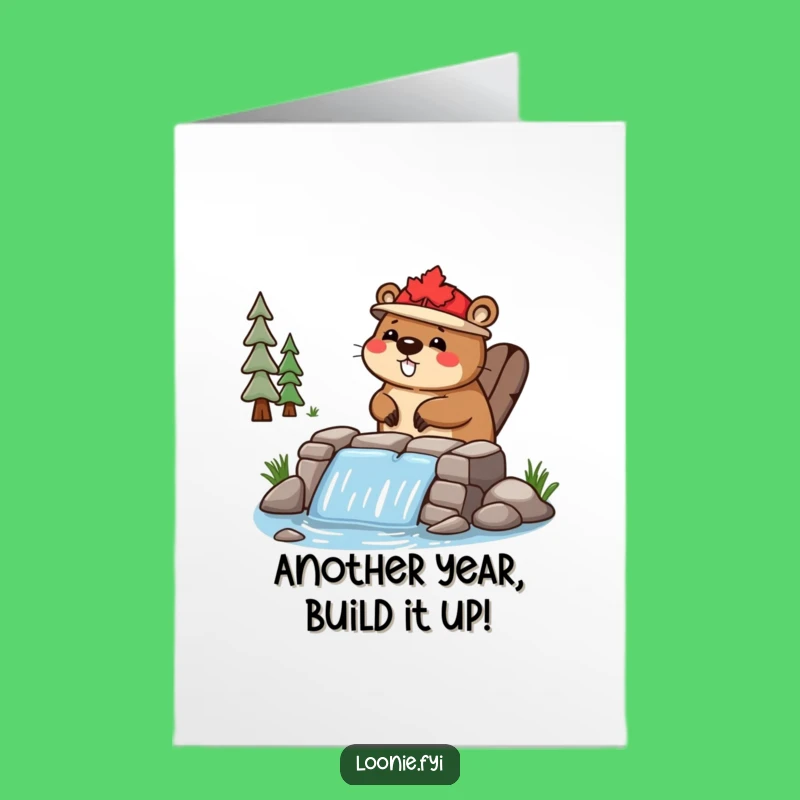 Free Printable Birthday Card: Funny Beaver Maple Leaf Hat Dam Builder Downloadable Gift