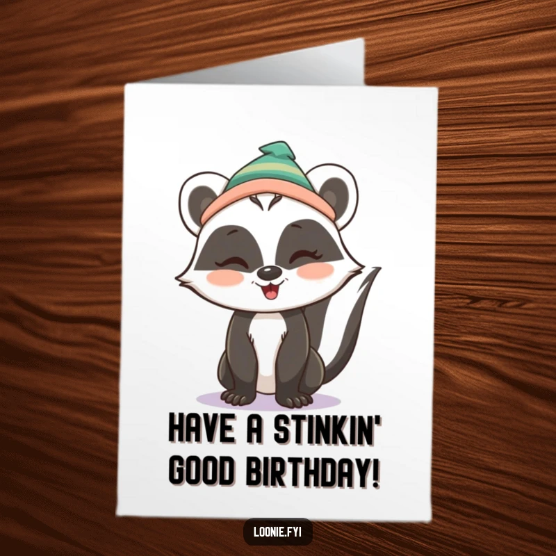 Funny Free Printable Birthday Card: Playful skunk wearing a chef's toque, giving a sly wink.