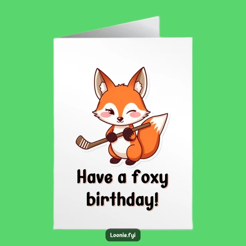 Free Printable Fox Birthday Card Funny Hockey Downloadable Gift for Him
