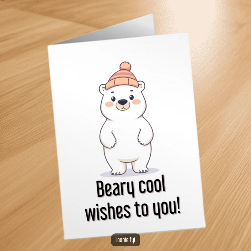 Funny Free Printable Polar Bear Birthday Card featuring a proud bear in a toque, ready to celebrate with a cool, downloadable greeting.