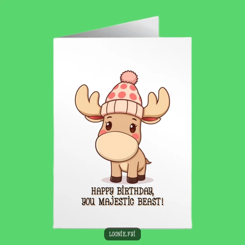 Free Printable Birthday Card: Waving Moose in Toque Fun