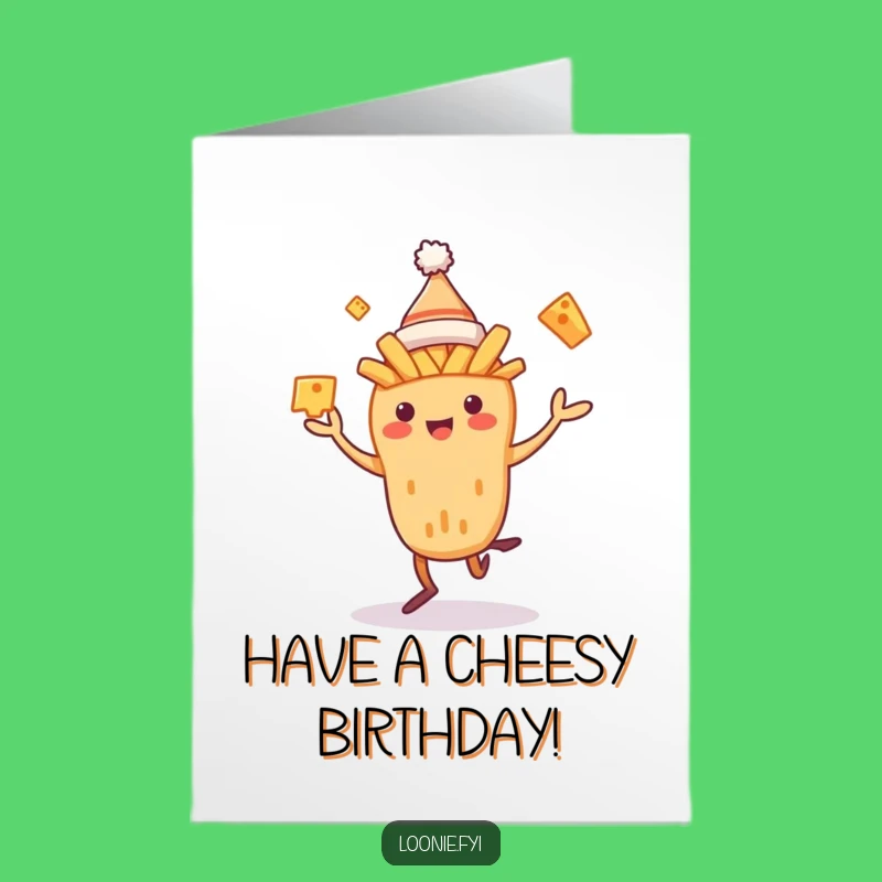 Free Printable Birthday Card: Poutine Juggling Curds - Funny Downloadable Gift