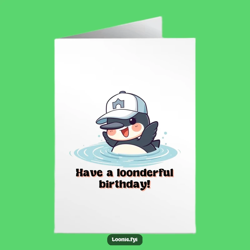 Free Printable Birthday Card: Funny Loon Baseball Cap Diving Downloadable Gift