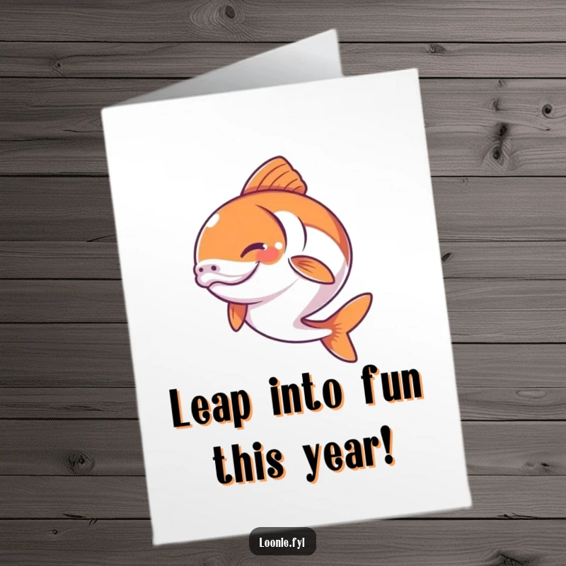 Free Printable Birthday Card: A happy salmon leaping joyfully out of the water with a determined expression.
