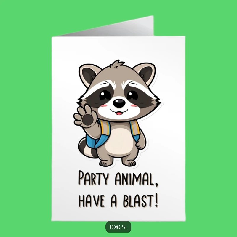Free Printable Birthday Card: Winking Raccoon Backpack, Funny Downloadable Gift for Adventurers