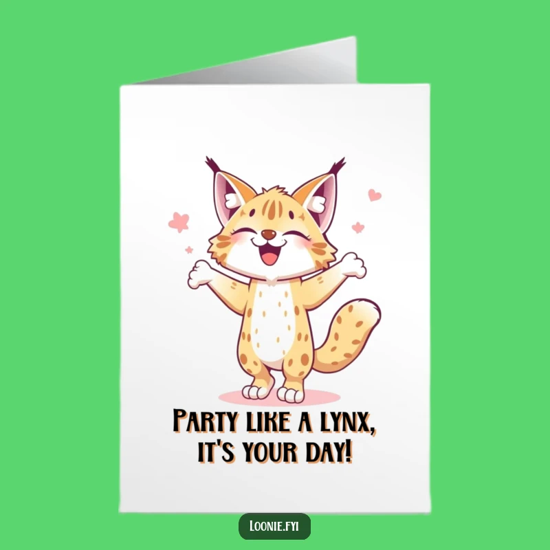 Free Printable Birthday Card: Joyful Lynx Jigging, Hilarious Downloadable Greeting for Fun Lovers