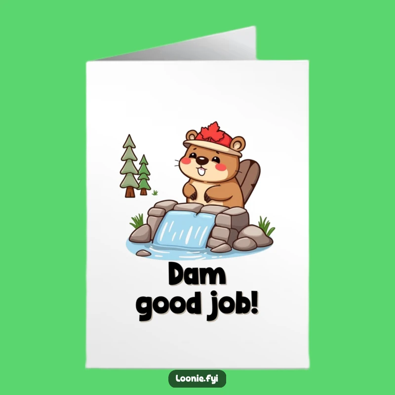 Free Printable Congratulations Card: Beaver Maple Leaf Hat Dam Builder Downloadable