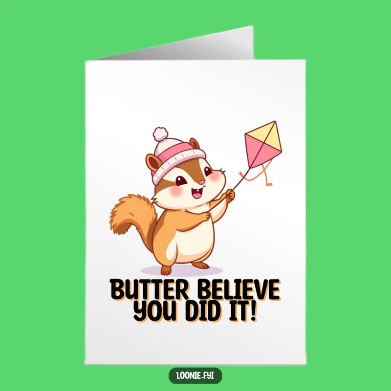 Free Printable Chipmunk Butter Tart Kite Congrats Card - Downloadable Sweet Achievement Greeting