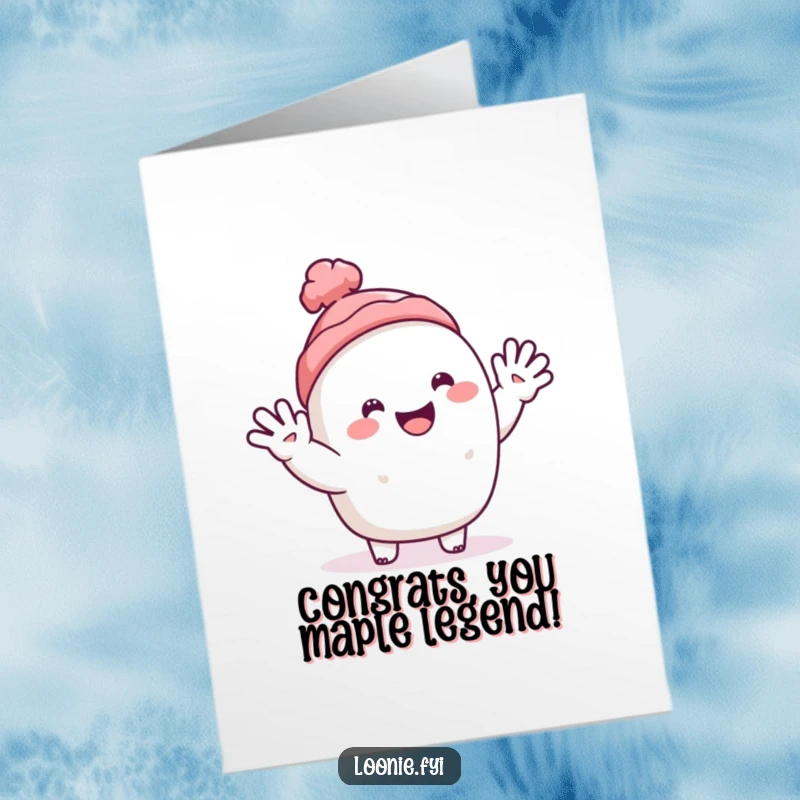 Funny Free Printable Congrats Card: A happy toque character extending a warm and enthusiastic wave.